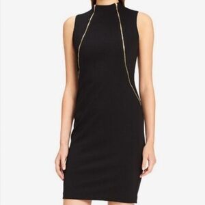 Calvin Klein Size 6 Black Sheath Dress with 2 front zippers